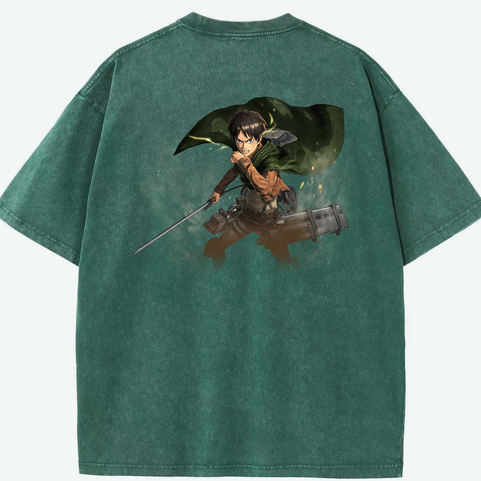 （画像用） 進撃の巨人 エレン･イェーガー Attack on Titan Eren Jäger 綿100% ヴィンテージ風 半袖Tシャツ（背面プリント）